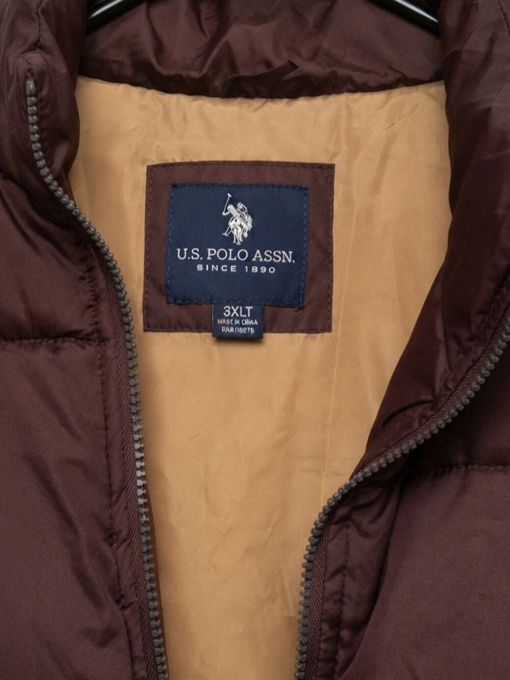 U.S. Polo Assn. Men's Brown Puffer Vest 3XLT Full Zip Quilted Big & Tall - Picture 3 of 4